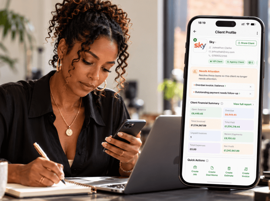 Self-employed professional reviewing business finances, income, expenses and profit at her desk
